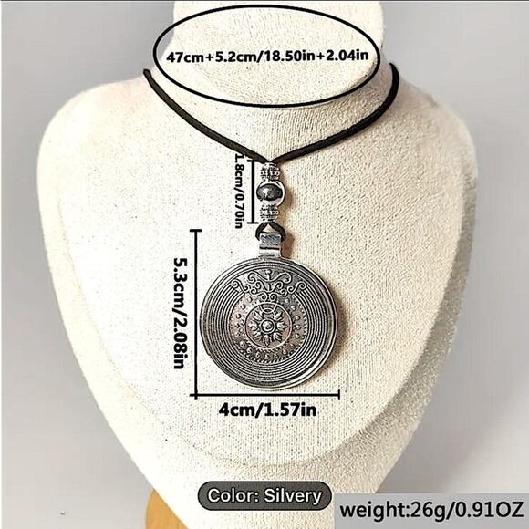 Boho Silver Statement Disk Choker Necklace - Picture 2 of 4